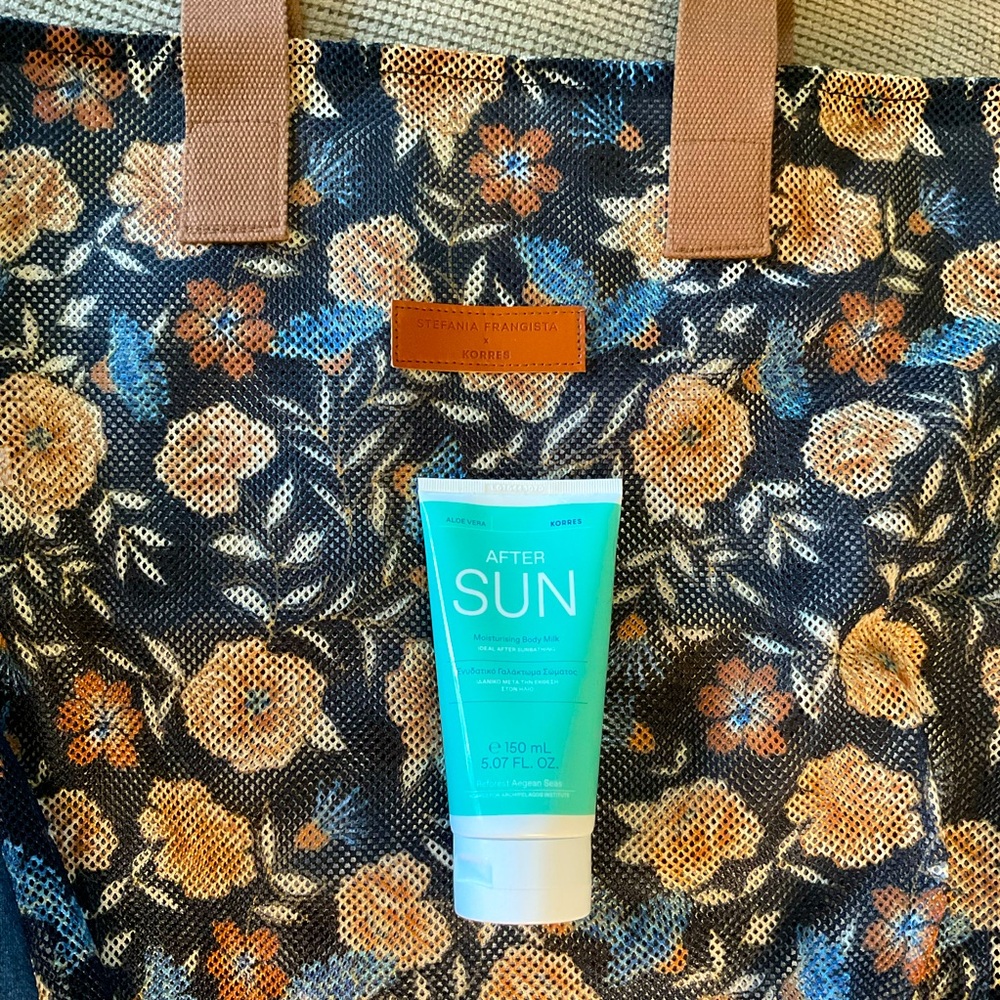 NEW Korres After Sun Moisturizing Body Milk & Floral Tote